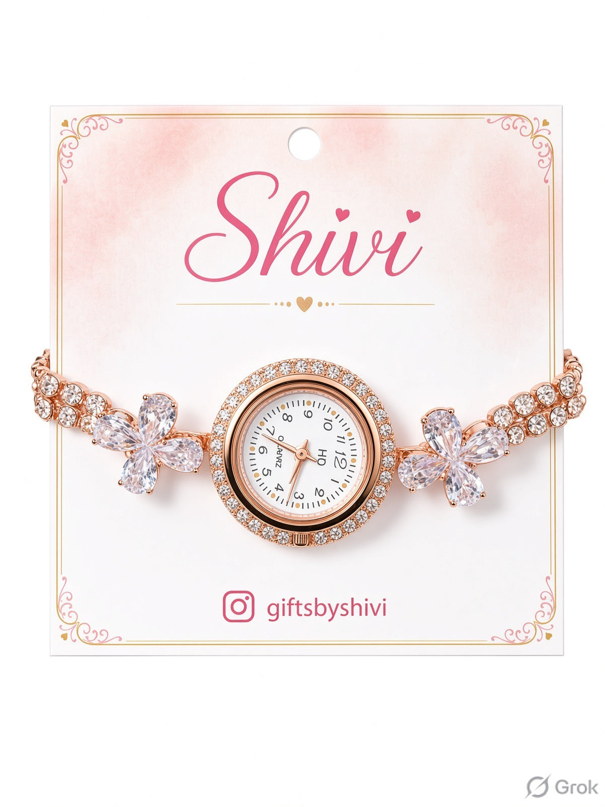 Rose Gold Flower Stud Bracelet Watch
