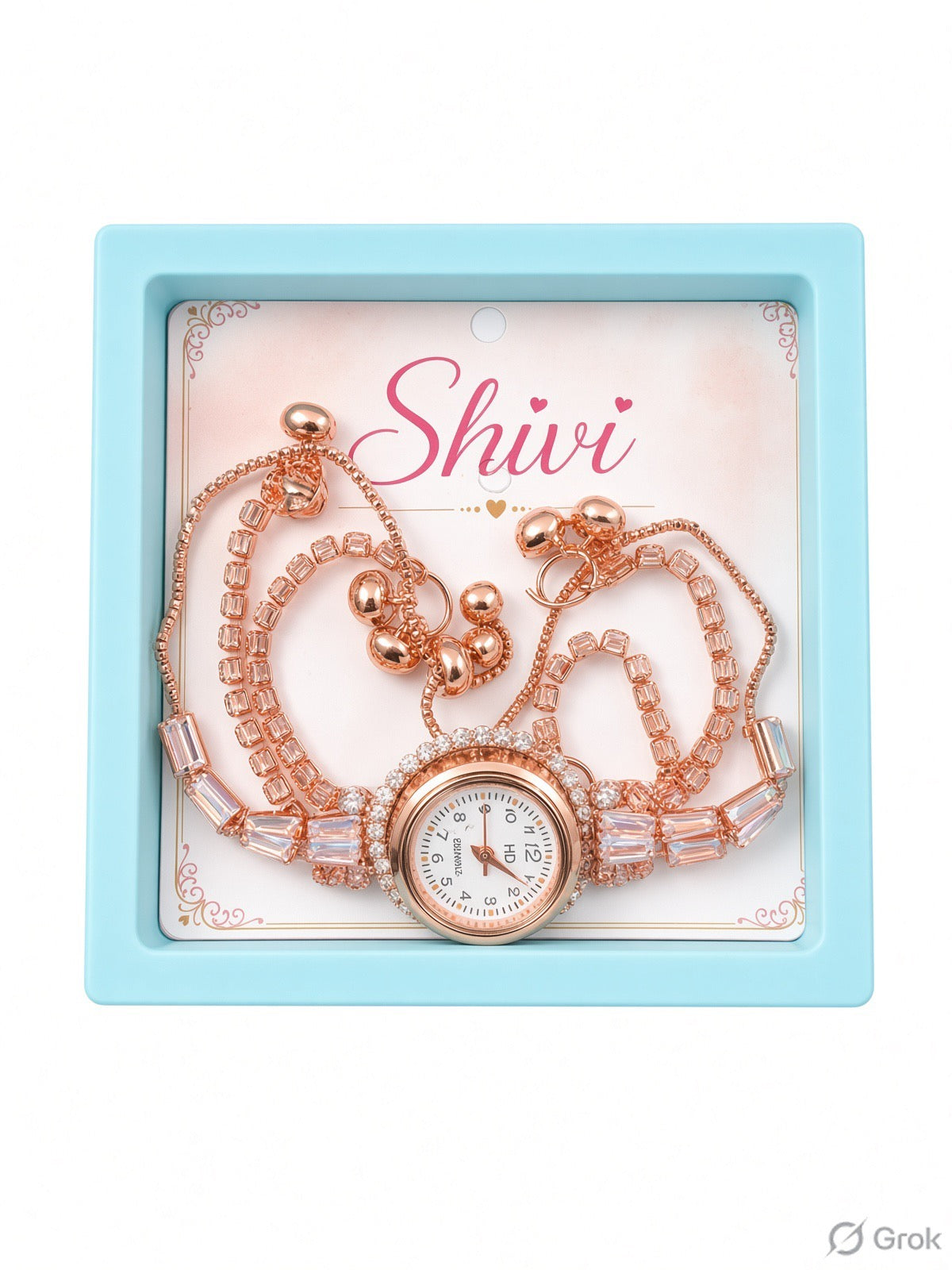 Rose Gold Crystal Stud Bracelet Watch