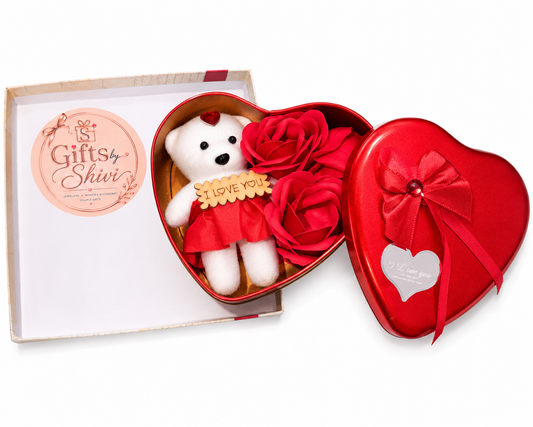 Heart Shape Couple Gifts Box with Teddy & Rose 🌹