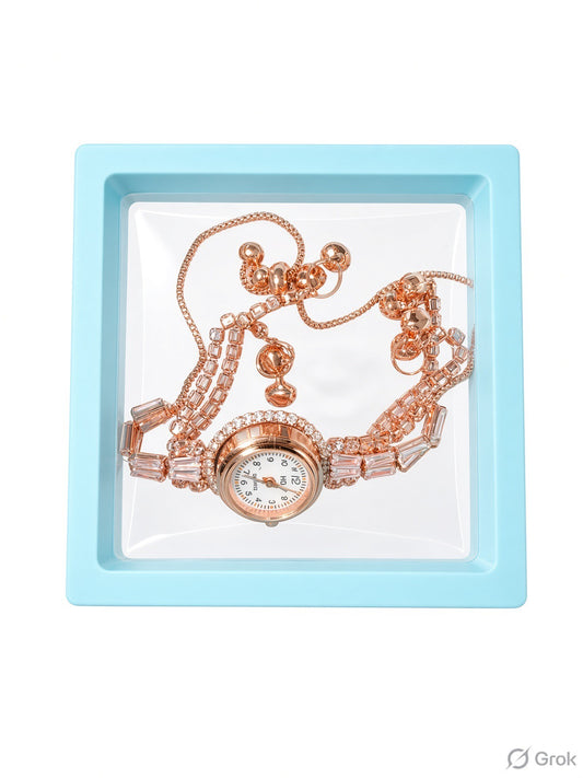 Rose Gold Crystal Stud Bracelet Watch