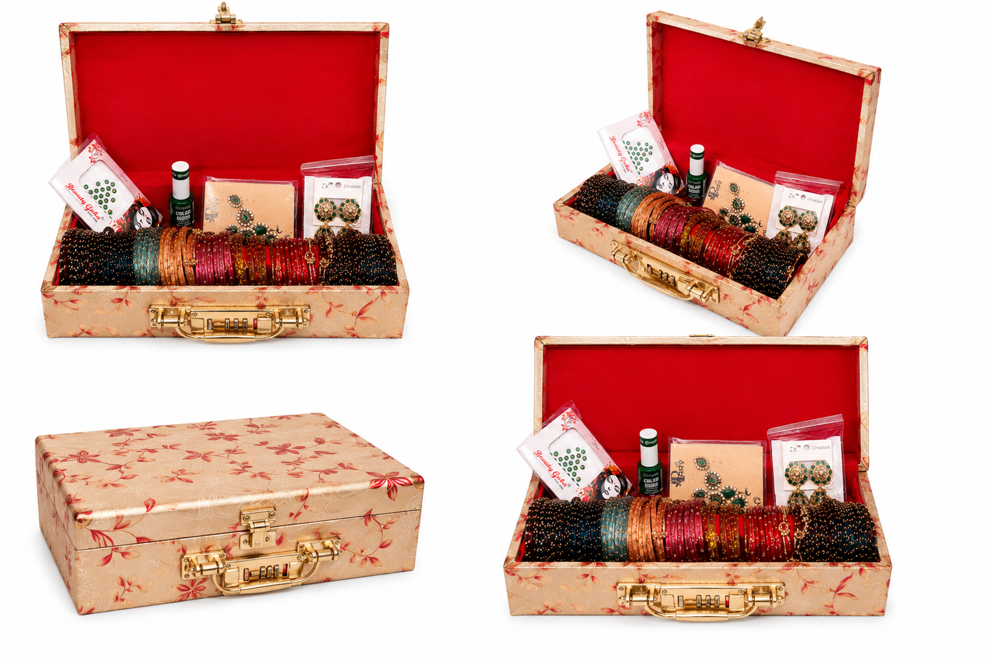 Sawan Special Premium Hamper (60 Diamond Bangles + 12 Kashmiri Ghungroo Bangles + Bindi + Mehndi + Nail Paint + 2 Jhumka +
Sindur + Heavy Bangle Box )