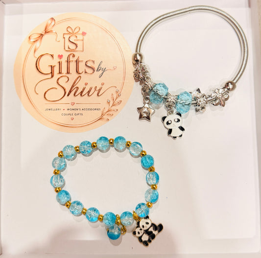 Metal Charm + Crystal Panda Bracelet Combo Set