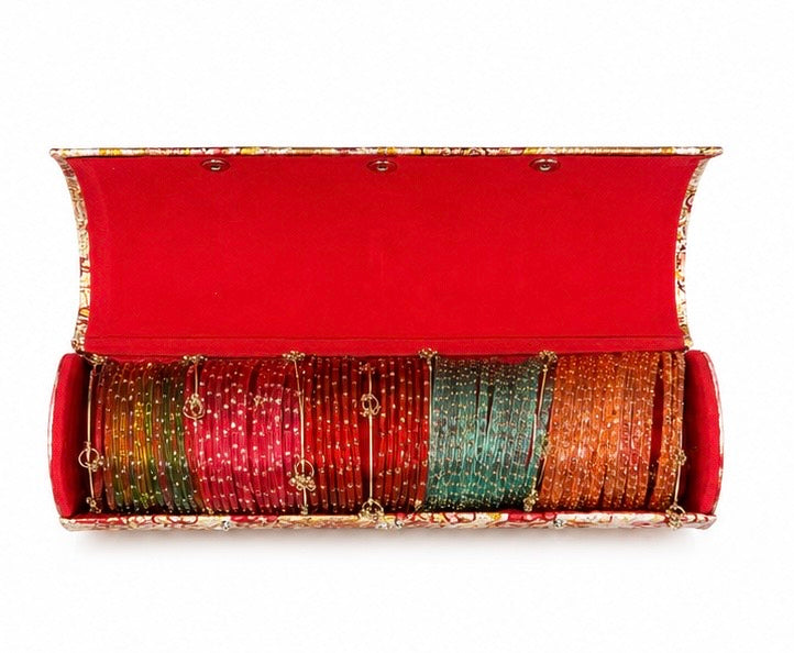 60 Multi Colour Bangles with
Heavy Kashmiri Ghungroo Bangles + Beautiful Bangle Box