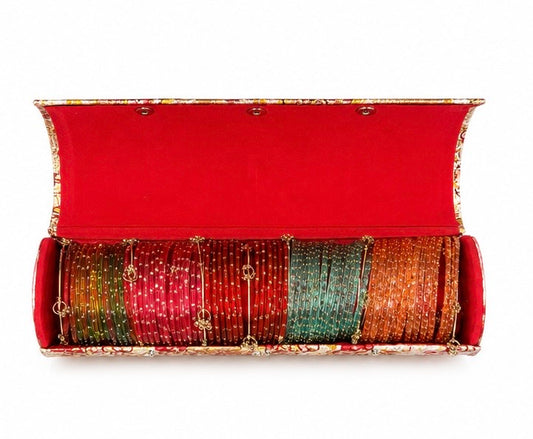 60 Multi Colour Bangles with
Heavy Kashmiri Ghungroo Bangles + Beautiful Bangle Box