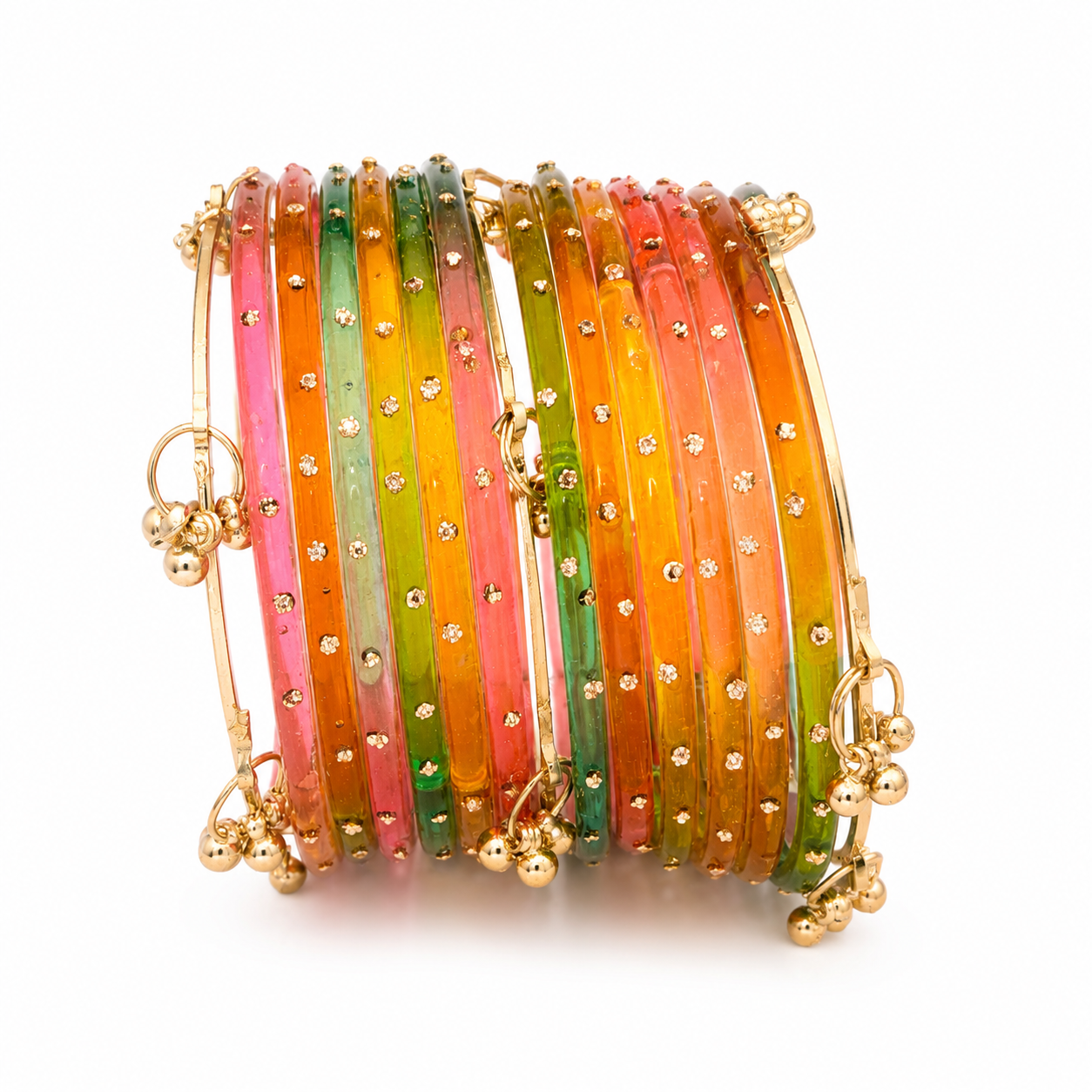 12 Diamond Bangles with 4 Kashmiri Ghungroo Bangles