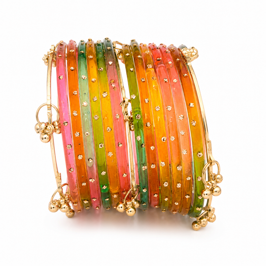 12 Diamond Bangles with 4 Kashmiri Ghungroo Bangles