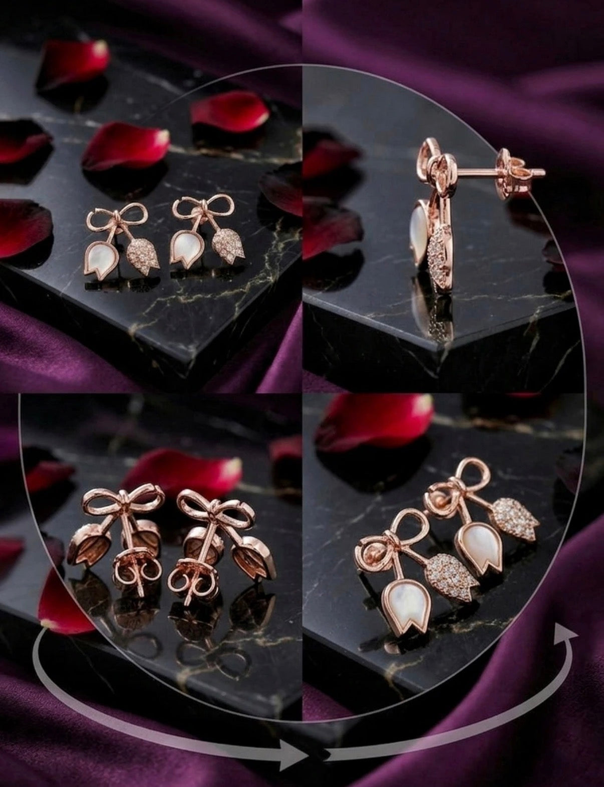 Tulip & Bow Rose Gold Earrings