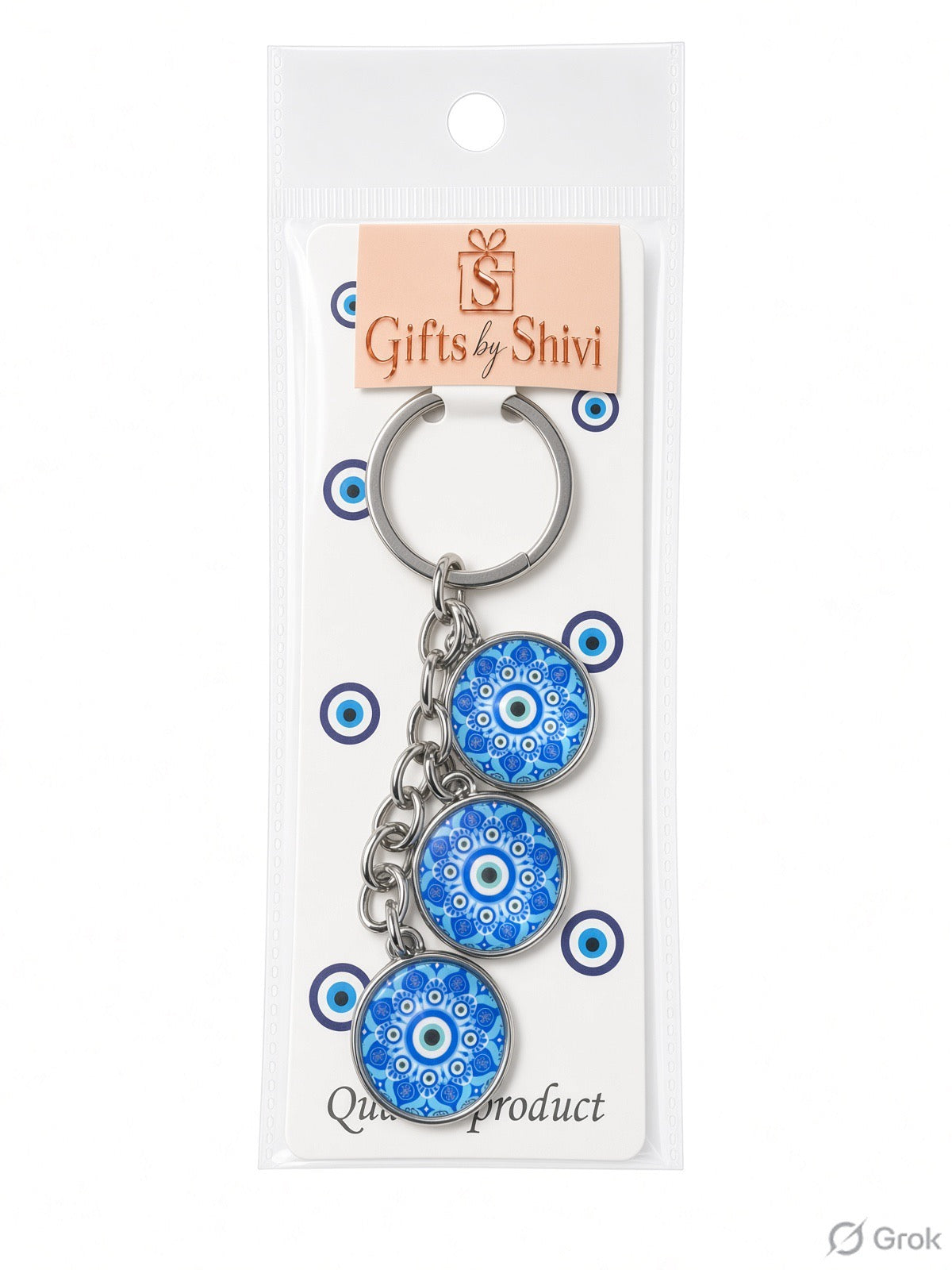 3 Glass Evil Eye keyring