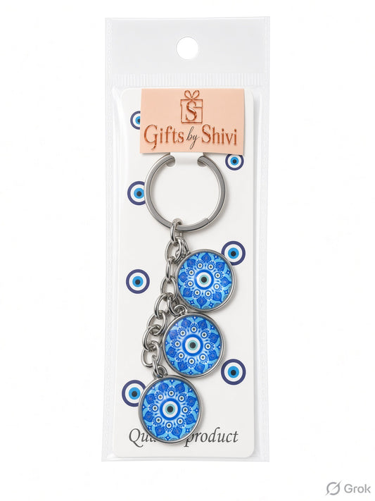 3 Glass Evil Eye keyring