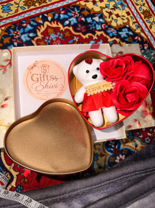 Heart Shape Couple Gifts Box with Teddy & Rose 🌹