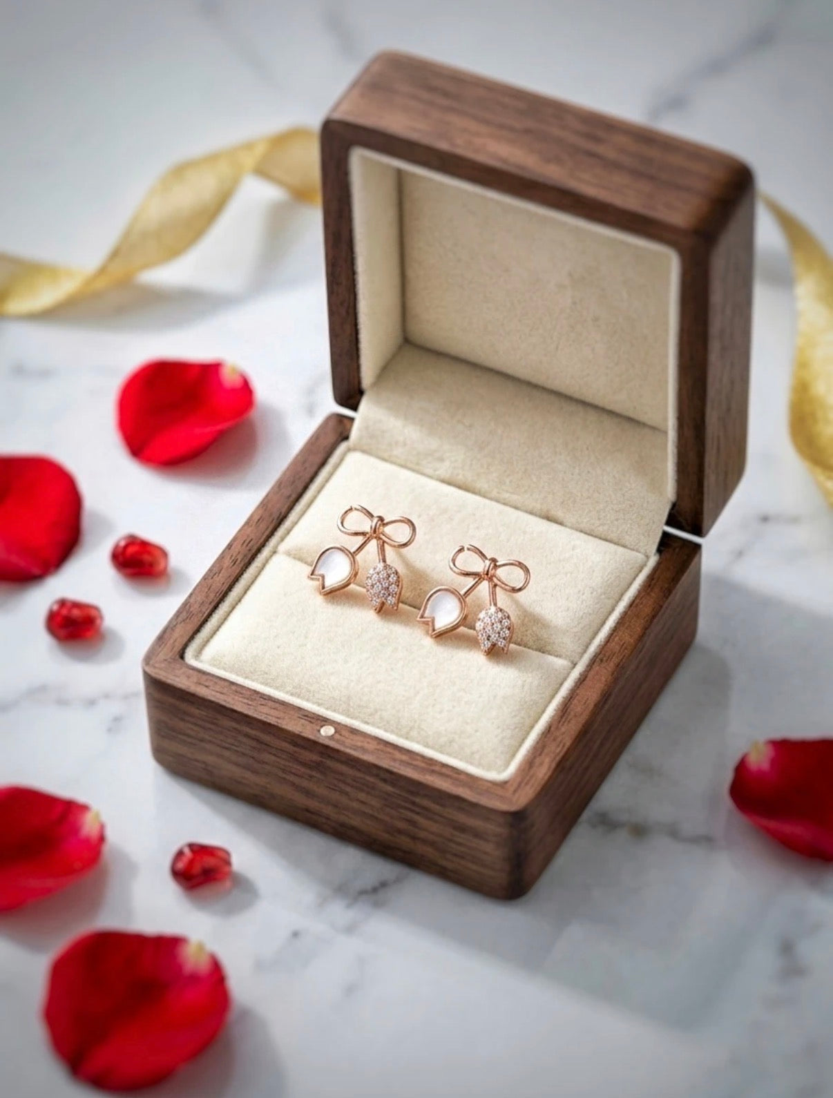 Tulip & Bow Rose Gold Earrings