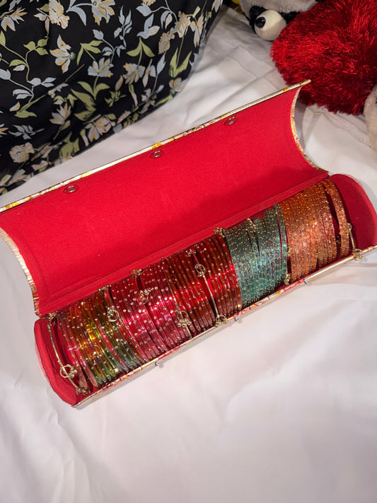 60 Multi Colour Bangles with
Heavy Kashmiri Ghungroo Bangles + Beautiful Bangle Box