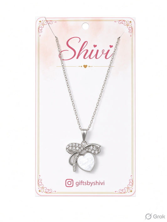 Bow & Heart Silver Pendant