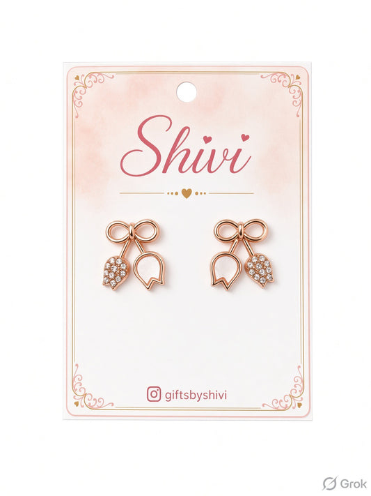 Tulip & Bow Rose Gold Earrings